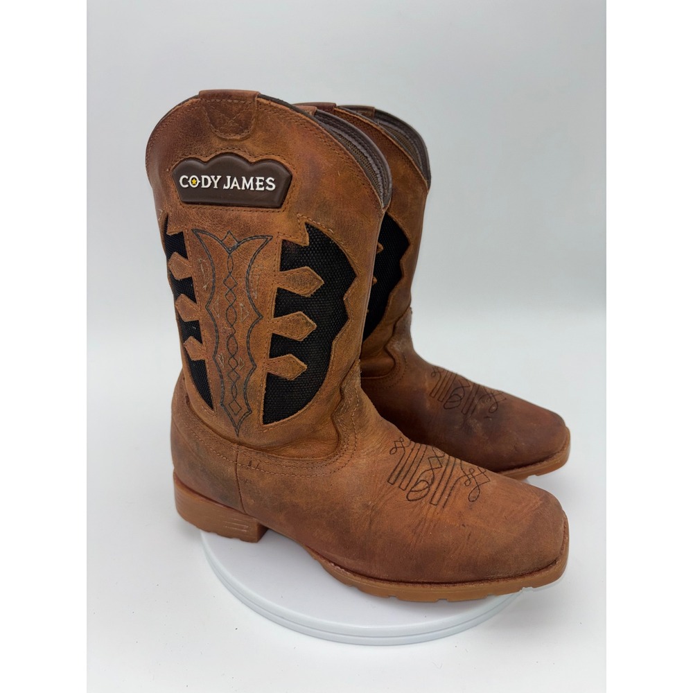 CODY JAMES Cowboy Boot Western Kids Brown Leather Square Toe Boys Little Youth 3 - Picture 7 of 13